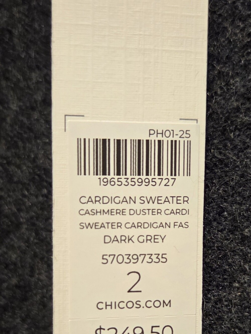 Chicos New Pure Cashmere Dark Grey Long Sleeved 2 Pocket Open Cardi Duster Large - Picture 6 of 6